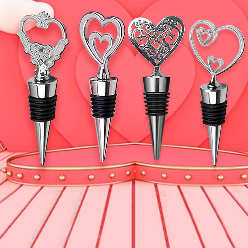 Wholesale 4pcs/set Love Wine Stoppers, cute Heart Shaped Metal Bottle Stoppers, Beverage Wine Savers