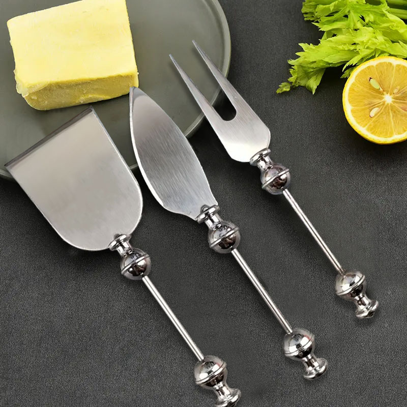 luxury silvery Stainless Steel cheese knife Kitchen Utensils Set, Creative beaded DIY handle Small K