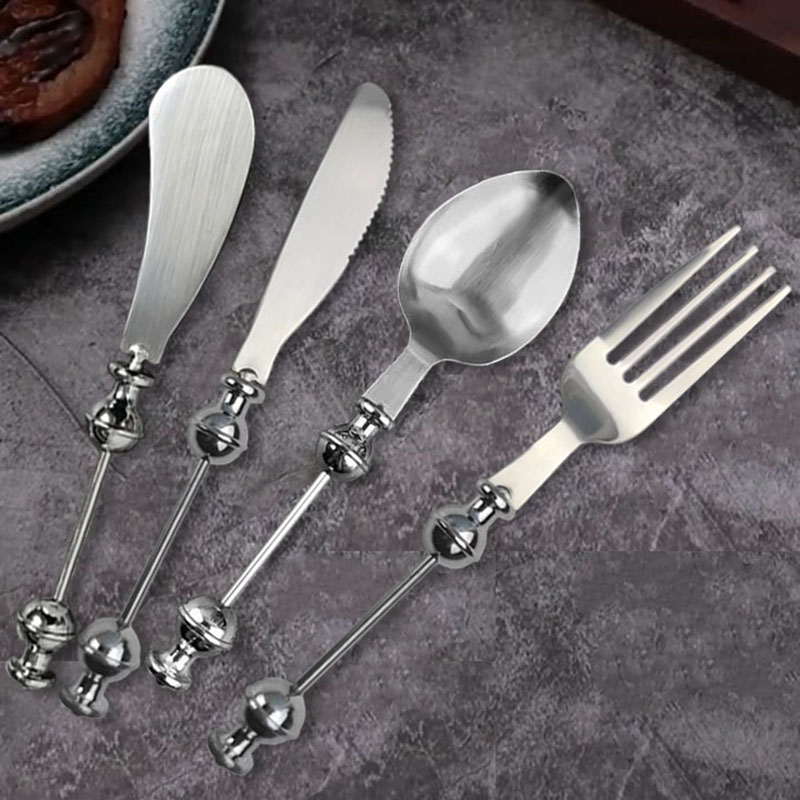 4pc/set Luxury Silvery Flatware Stainless Steel Mirror Polished Cutlery Set,DIY beadable Handle chee