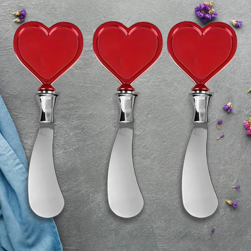 3/19pcs Thickened Butter Knife, red heart shape, Household Cheese Knife, Baking Chocolate Knife, Par