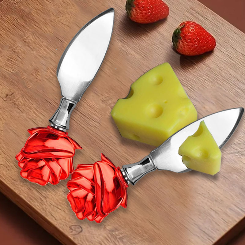 Valentine's Day UV plated rose decoration thickened stainless steel cheese knife butter coating knif