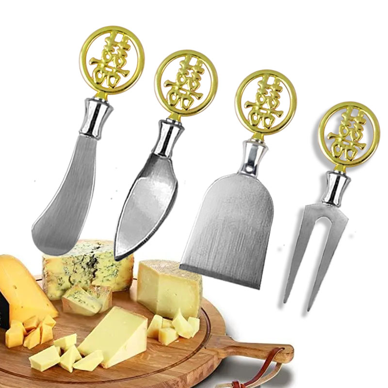  Cheese Spreader Butter Knife set, stainless steel slicer knives and fork, with Chinese characters f