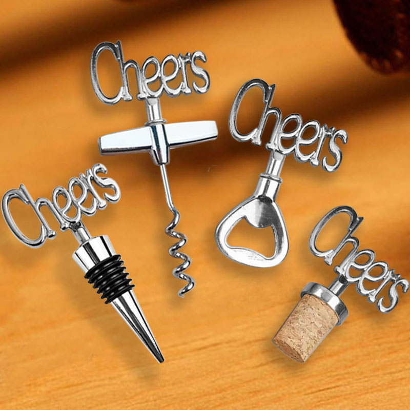 cheers shape Wine Stoppers set ,Wine Corker Sealer alloy Silicone  Bottle Stopper and corkscrew for 