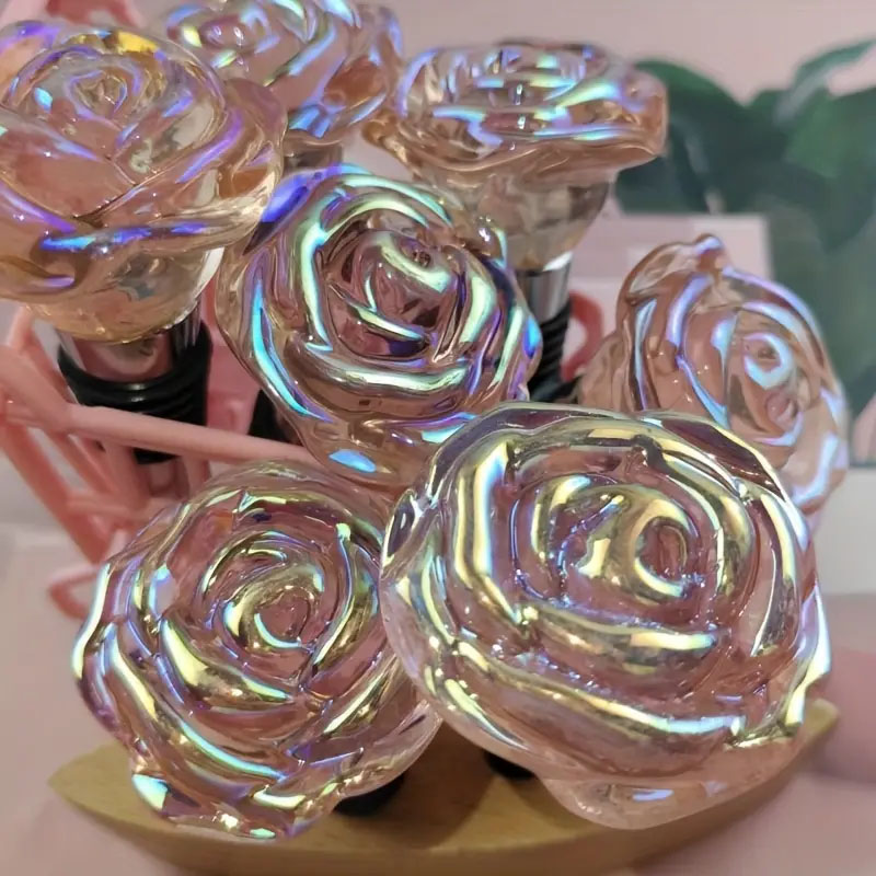 Valentine's Day Wine Stoppers decoratived with colored crystal rose flower,alloy Silicone Champagne 