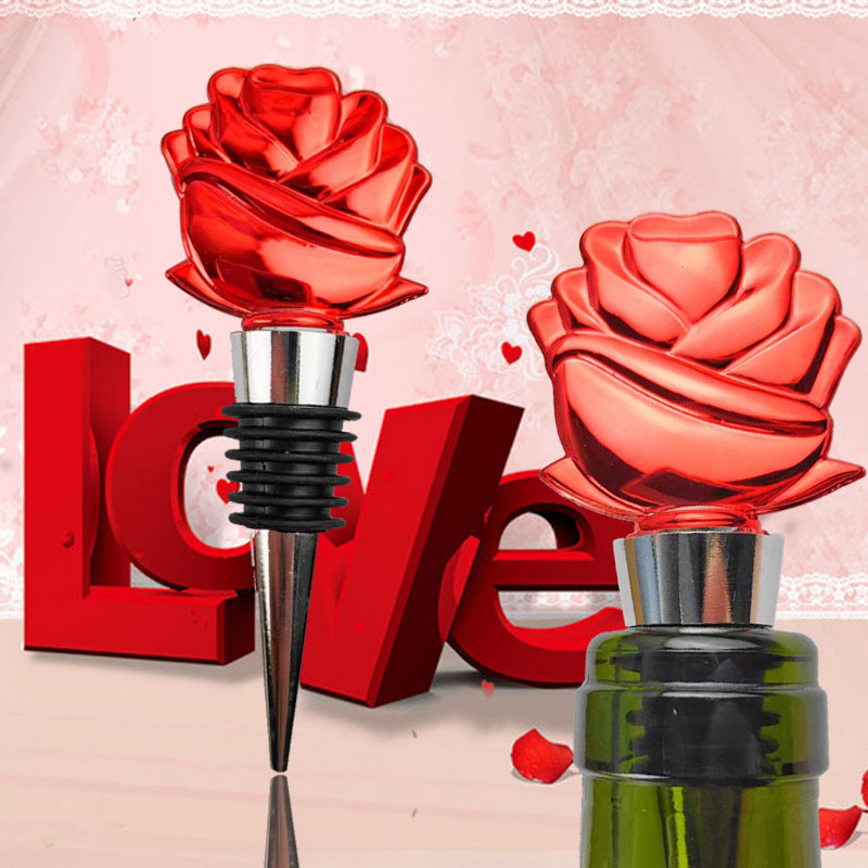 Valentine's Day red rose shape Wine Stopper ,Wine Corker  Sealer alloy Silicone Champagne  Wine Bott