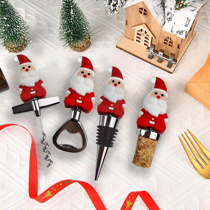 3pcs/4pcs Christmas Santa Claus Wine Accessories Set Metal corkscrew metal zinc alloy Wine Stopper S